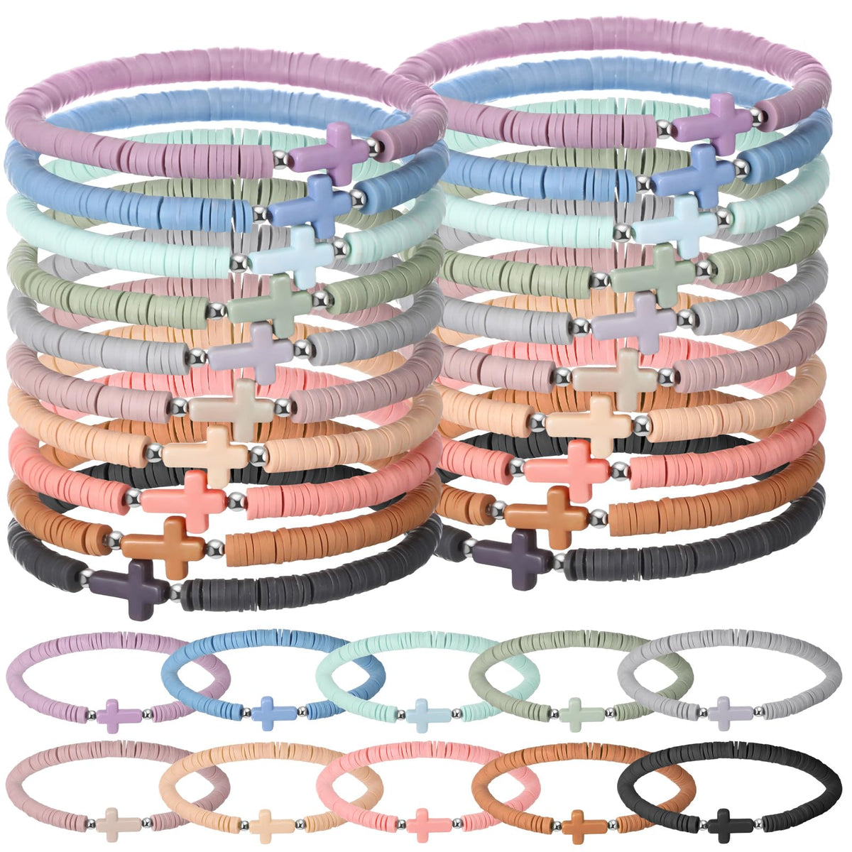Landical bulk cross bracelets in Morandi colors for events.