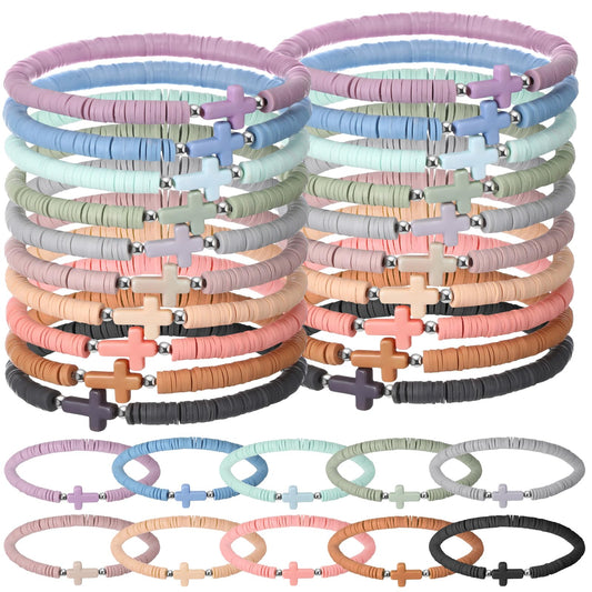 Landical bulk cross bracelets in Morandi colors for events.