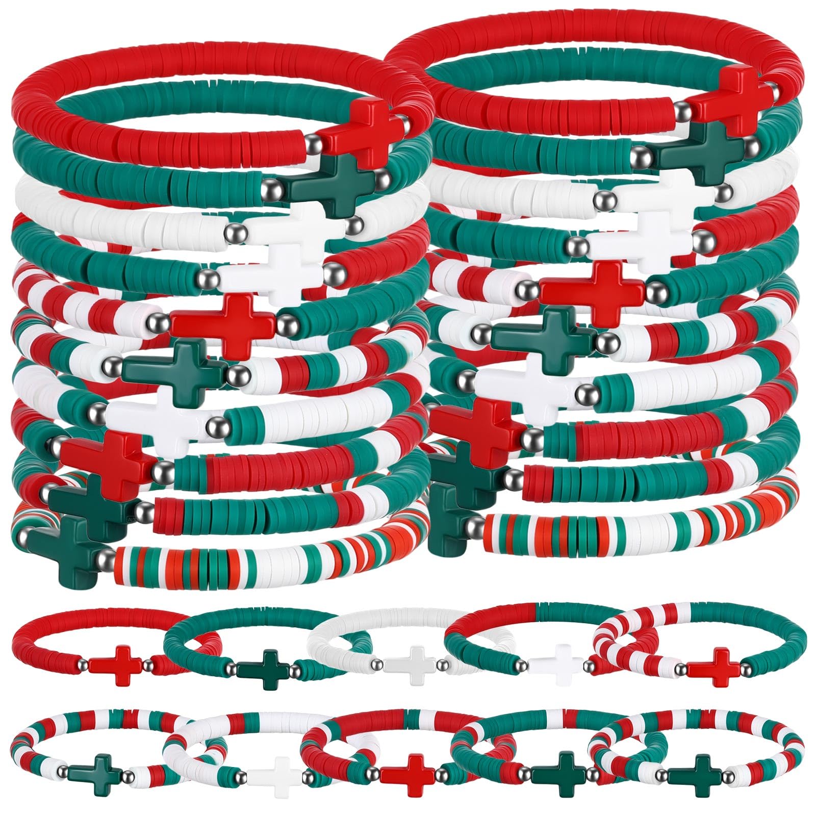 Landical Christmas cross bracelets pack 30 in festive colors for gifts and events