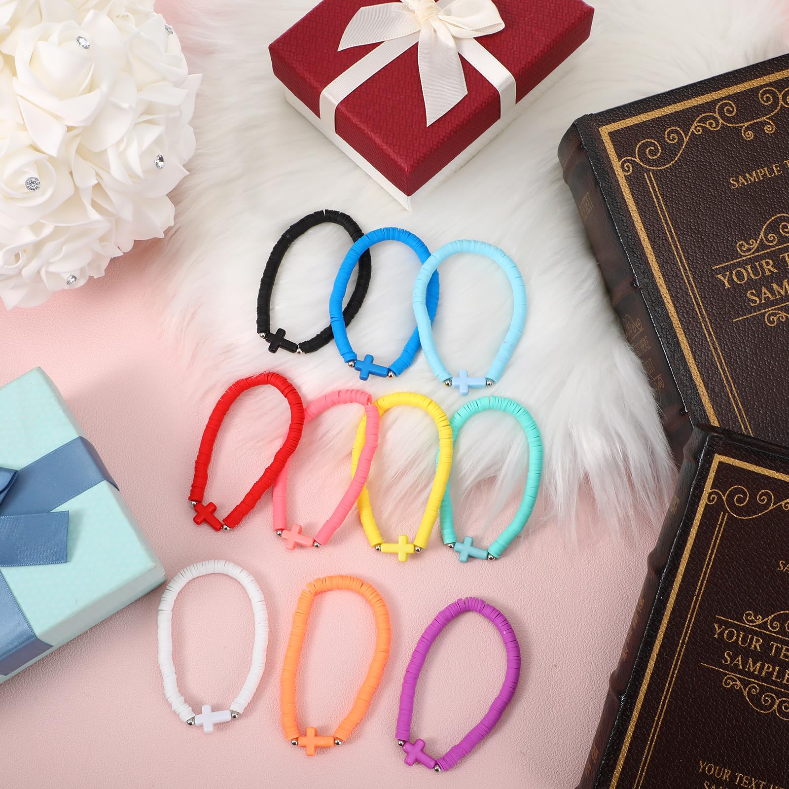Landical cross bead bracelets on elastic cord, perfect for women and kids.