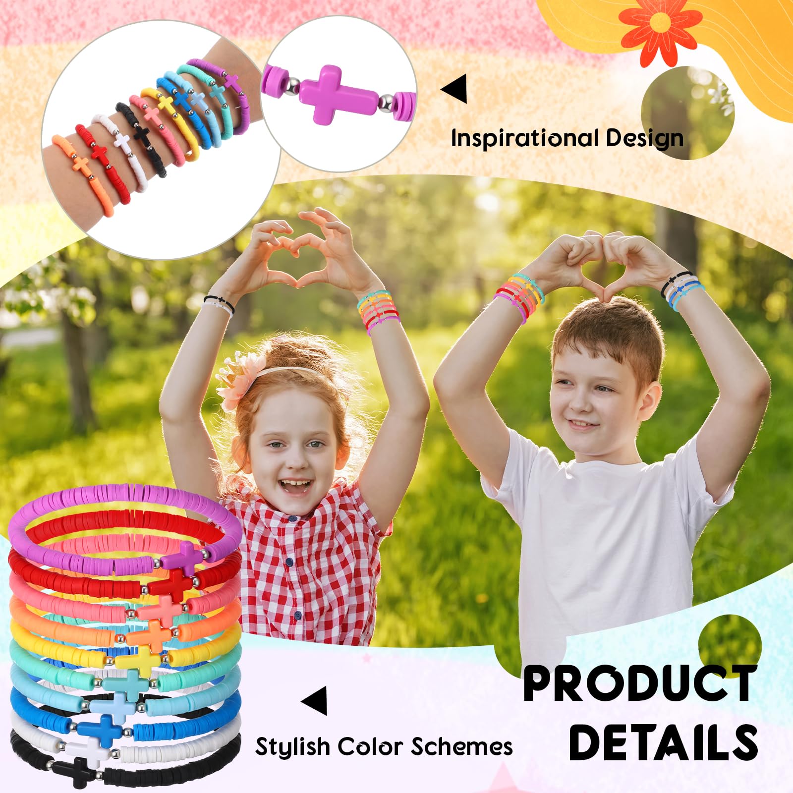 Landical Jesus cross wristbands on elastic for easy wear.