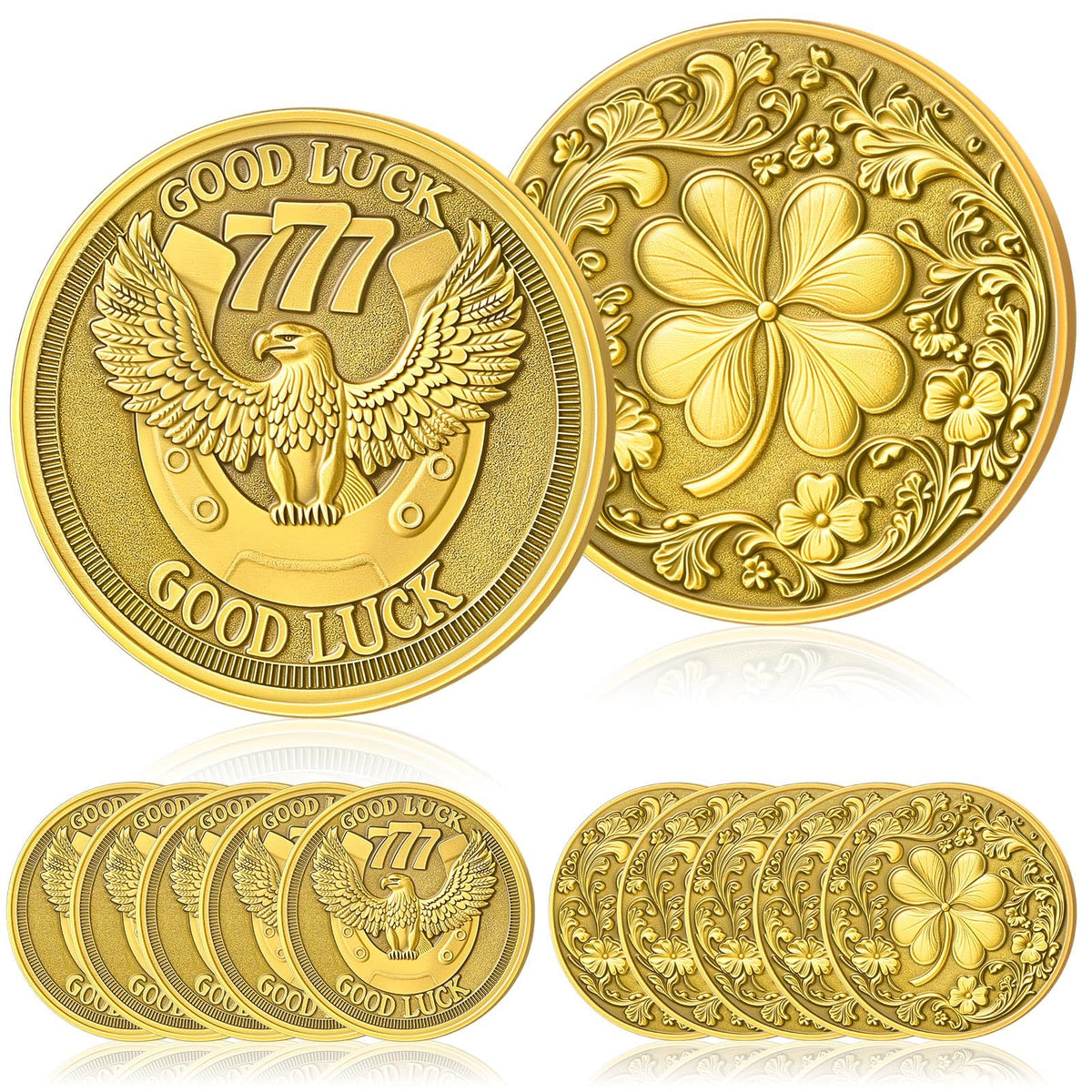 Landical lucky coin with a four-leaf clover for daily luck and energy.