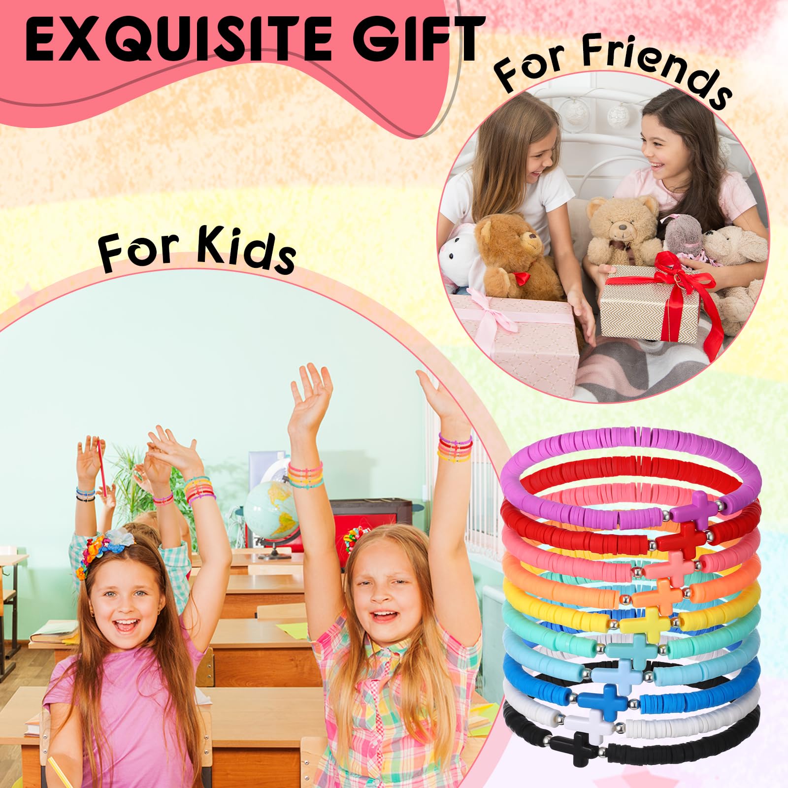 Landical rainbow cross bracelets ideal as party favors or gifts.