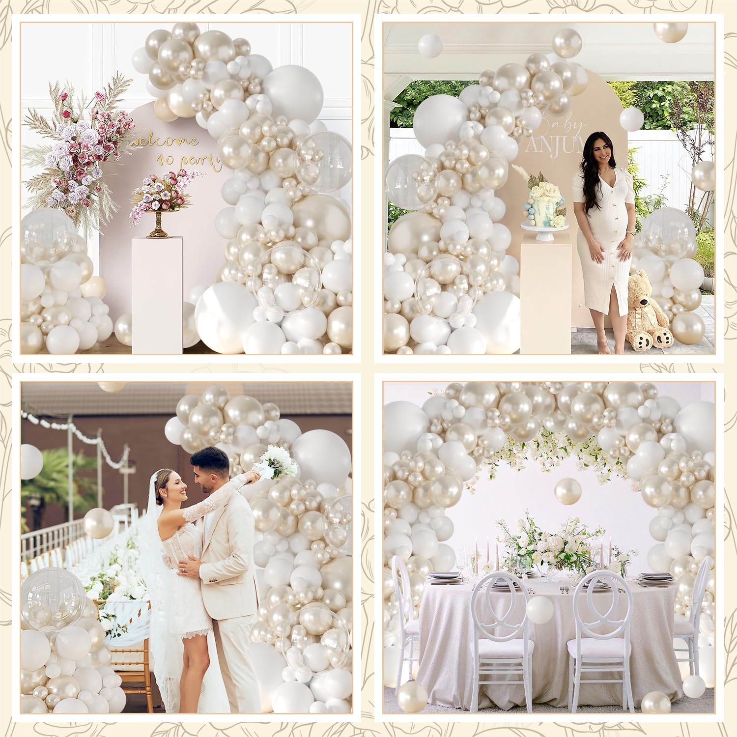 LANGASQUE pearl arch enhances bridal showers with soft ambience.
