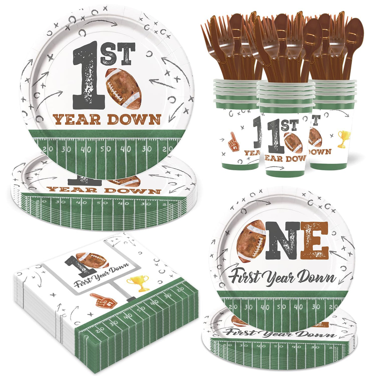 LANGASQUE football first-year plates for a bold theme and easy cleanup.
