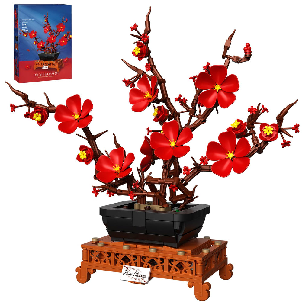 LANGLICHUN plum blossom building blocks assembly with detailed 3D plum bloom for elegant home display