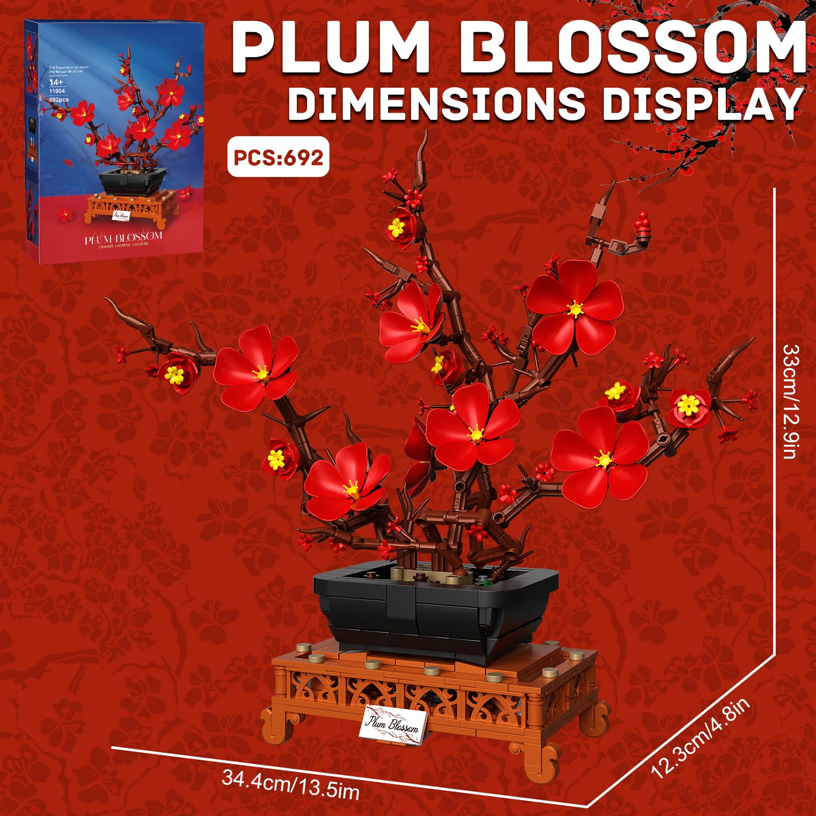 LANGLICHUN red plum bonsai petals layers create lifelike visual depth
