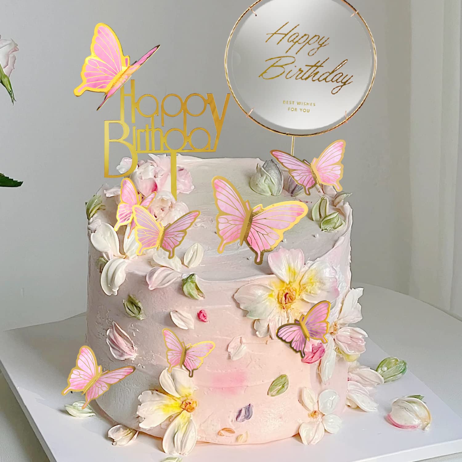 LANGPA pink butterfly toppers close-up shows delicate details for festive desserts