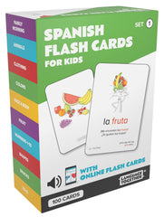 Language Together Spanish flashcards cover with bright visuals to spark memory in learning.