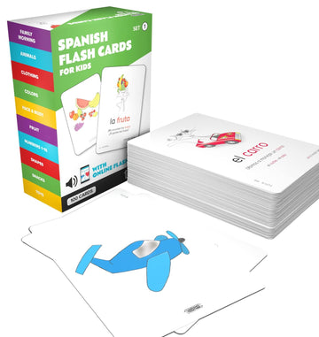 Language Together Spanish flashcards include audio on compatible devices for learning anytime.