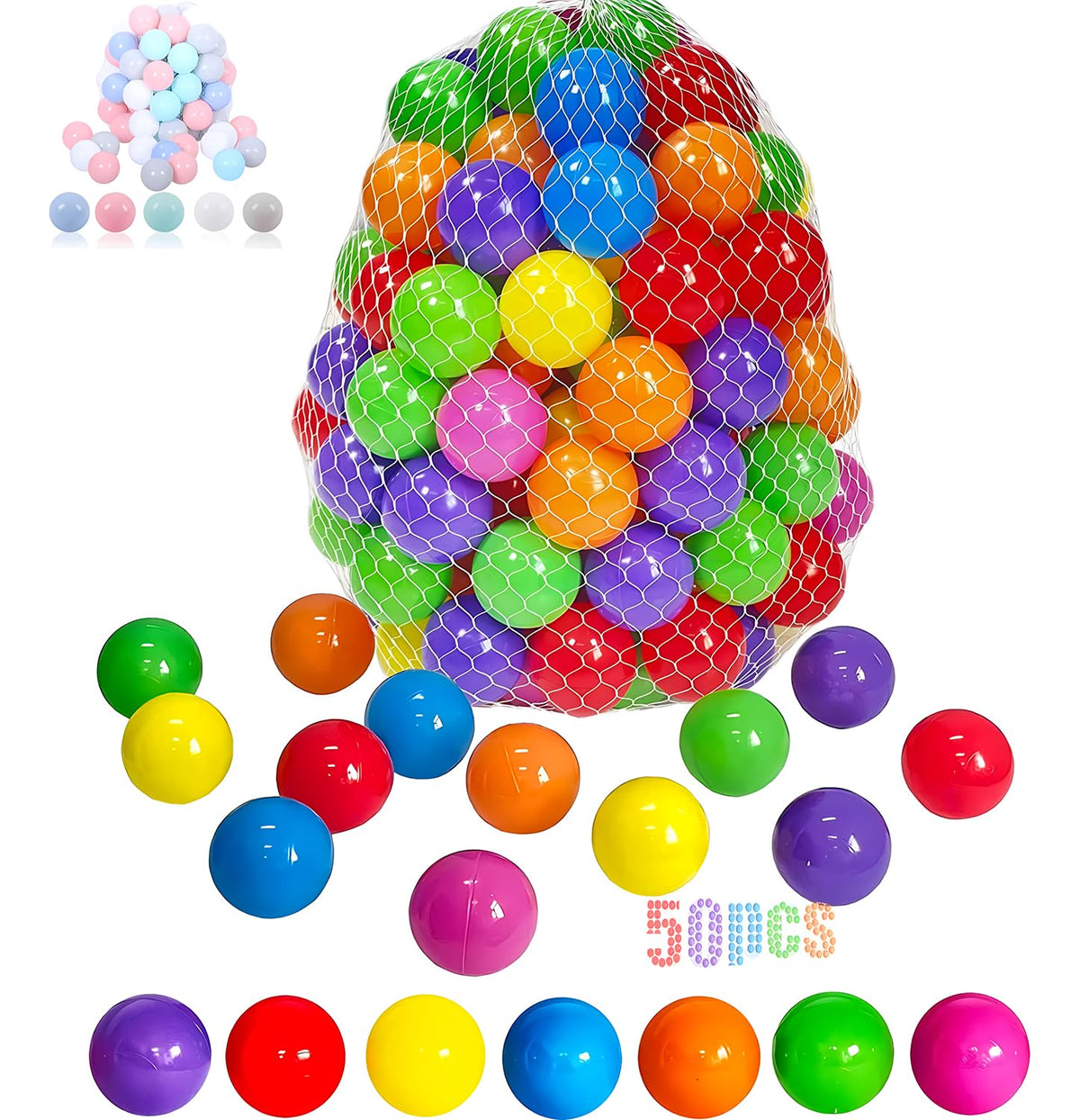 Langxun ball pit balls 50-pack in rainbow colors for safe, tactile play.