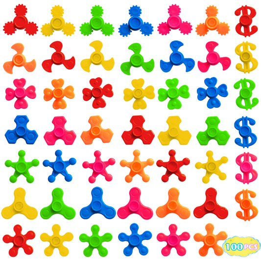 LANQKUISZ 100-pack mini fidget spinners on desk promote focus and calm.