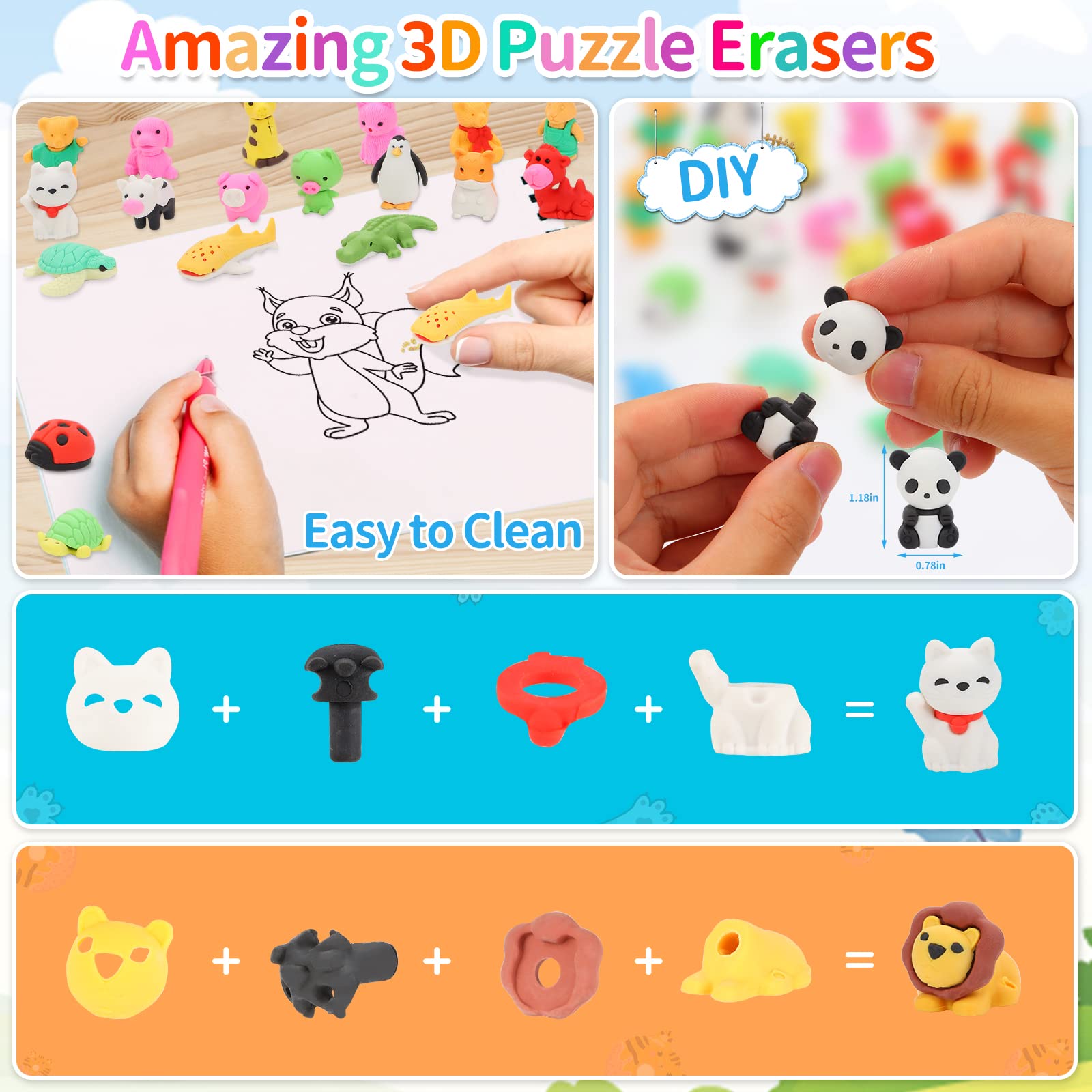 LanMa 3D puzzle animal erasers that come apart for hands-on play.