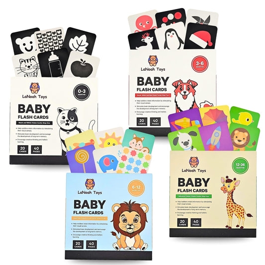 LaNoah Toys Baby Flash Cards with high-contrast visuals support newborn visual focus.