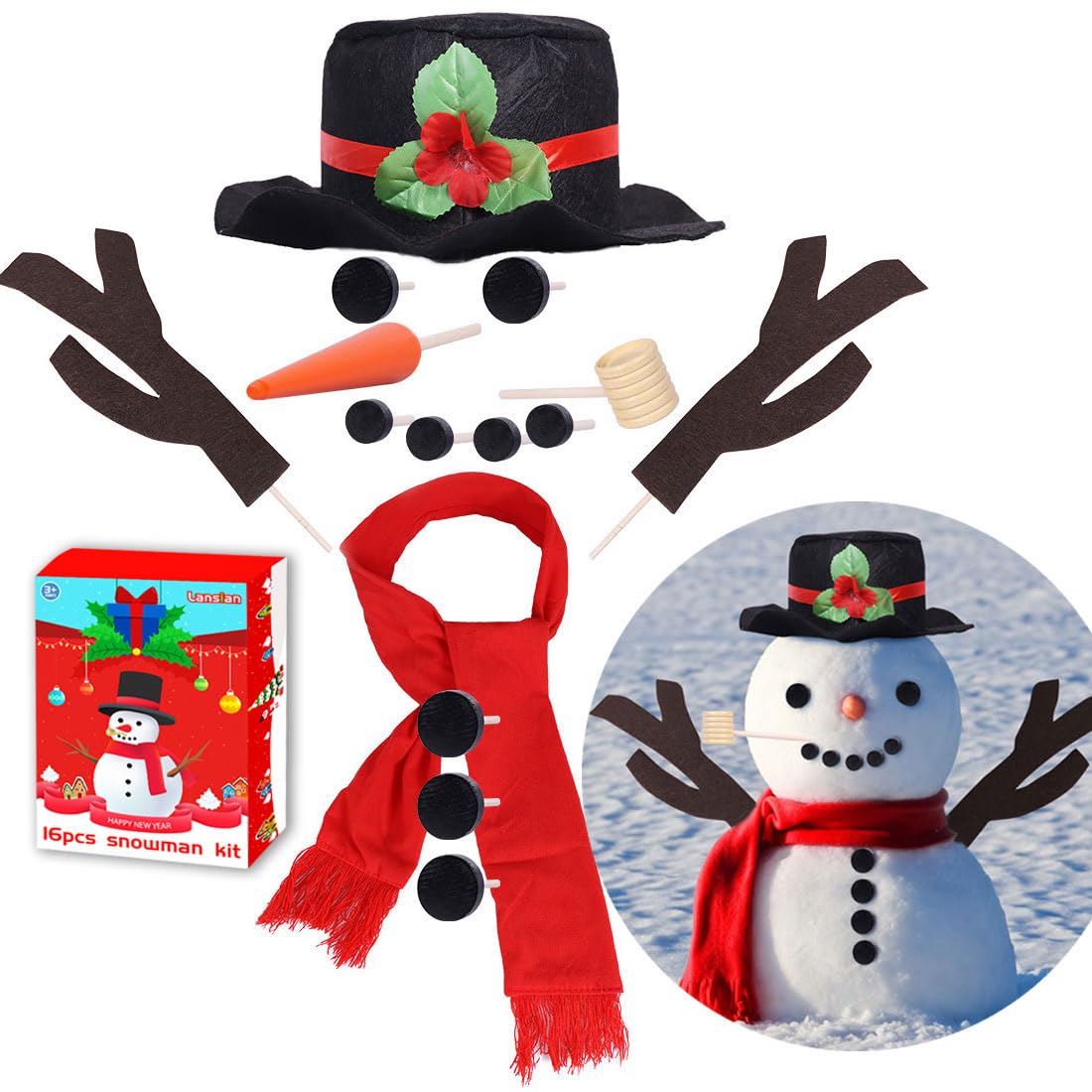 Lansian snowman kit top hat for creative dress-up and winter decor