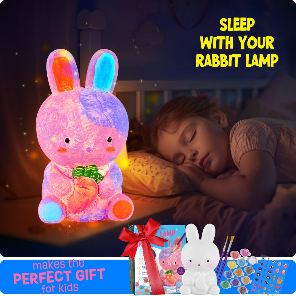 Family craft night with LAOESE Paint Your Own Bunny Lamp Kit