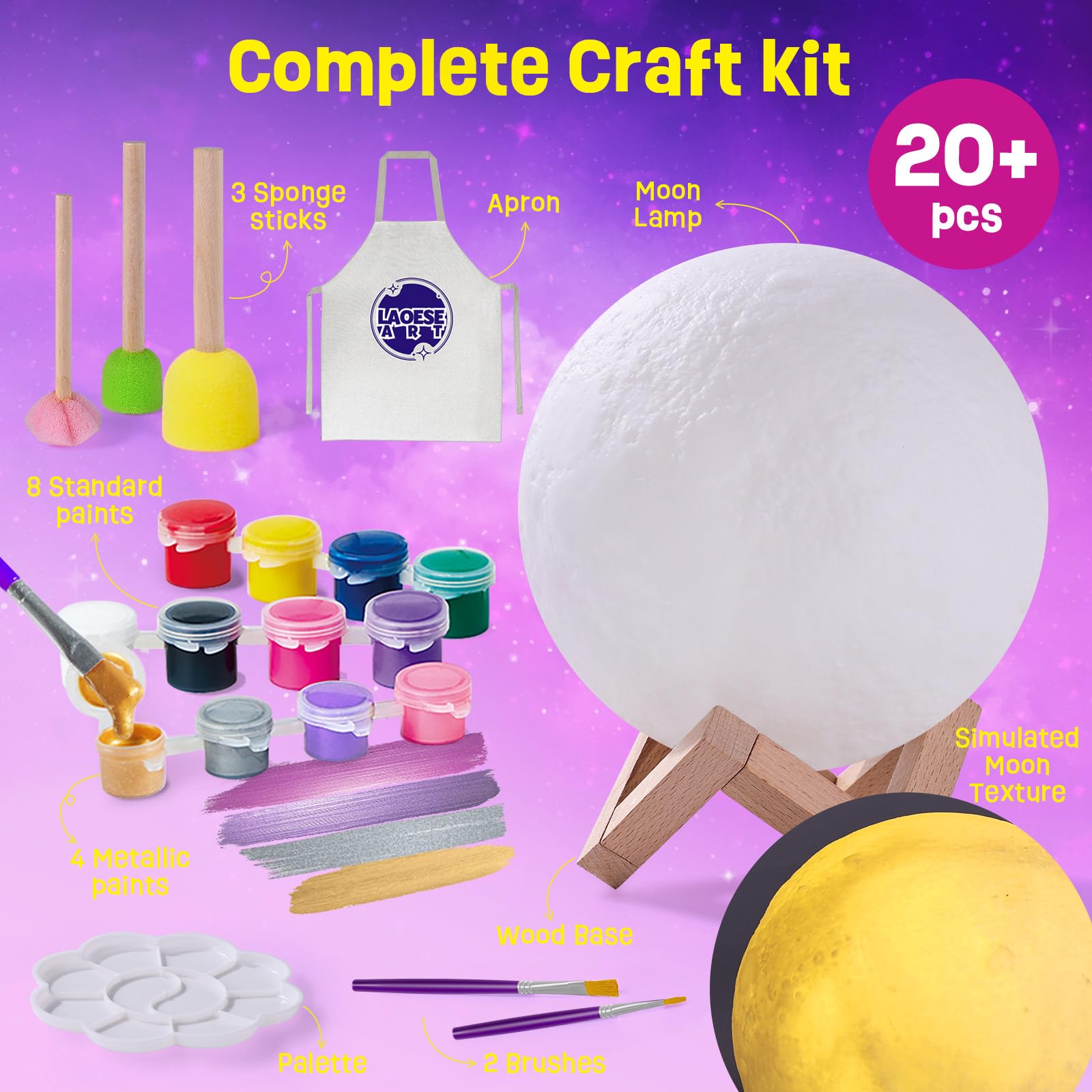 LAOESE Moon Lamp Painting Kit: wooden base for a stable display.