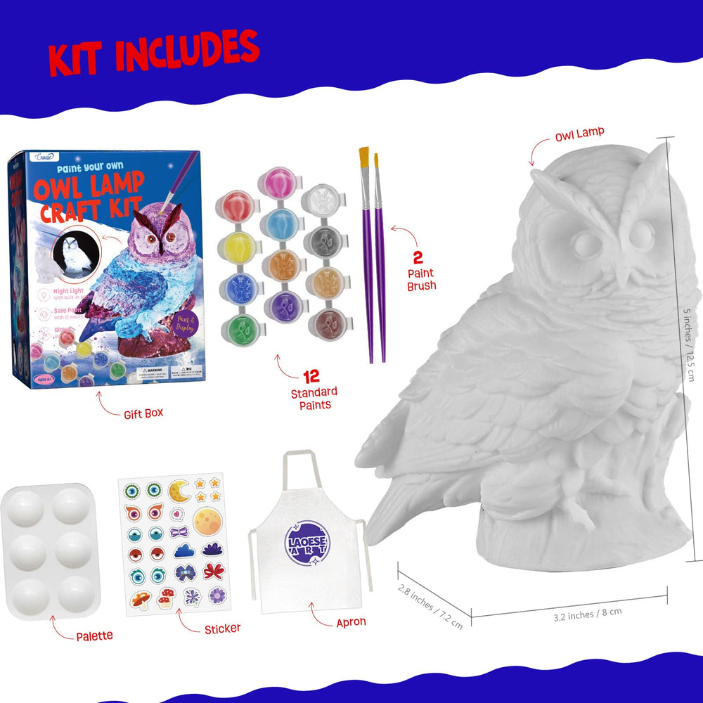 LAOESE Owl lamp with 12 paint pots fueling kids' creativity