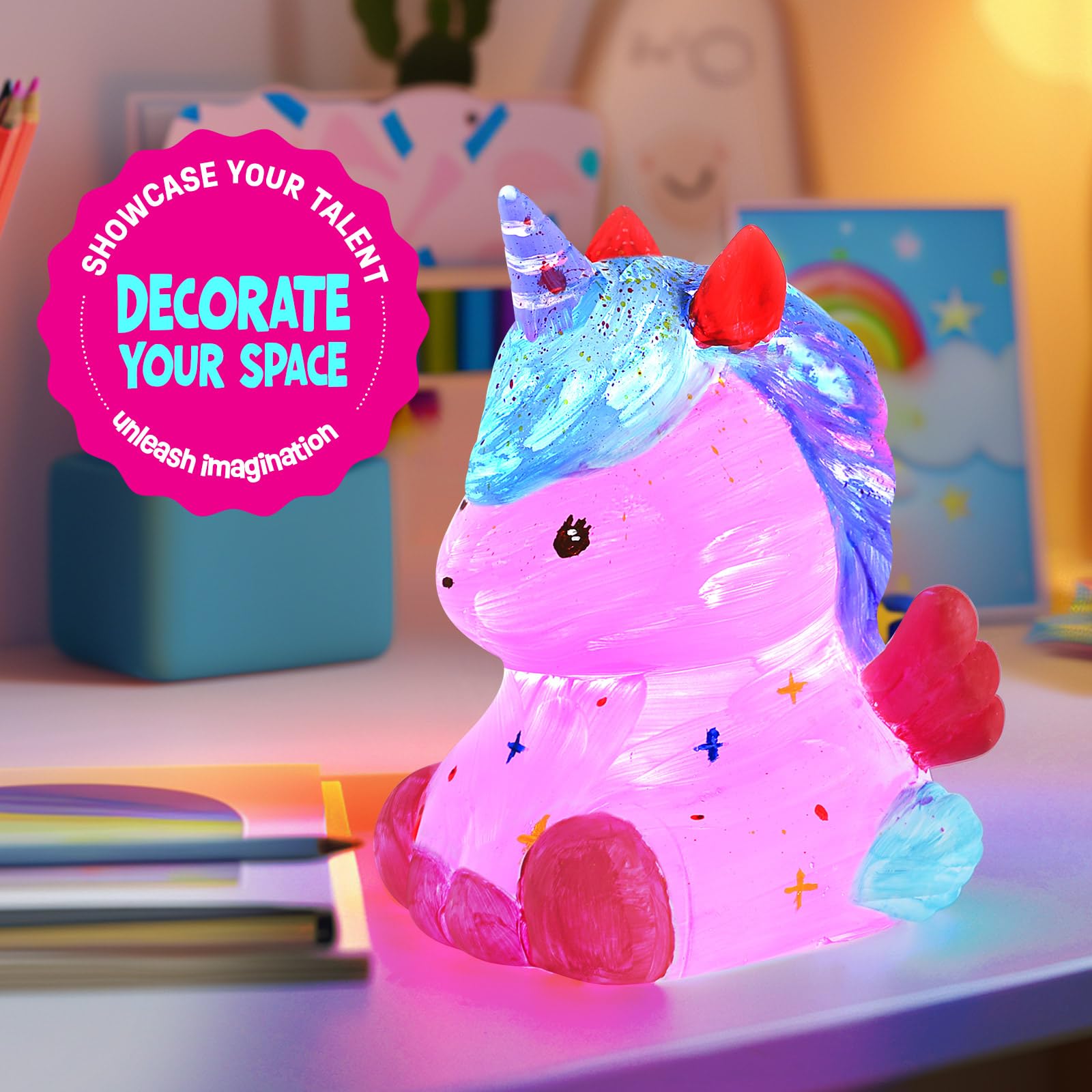 LAOESE Unicorn Lamp Kit kid painting action encourages hands-on creativity.