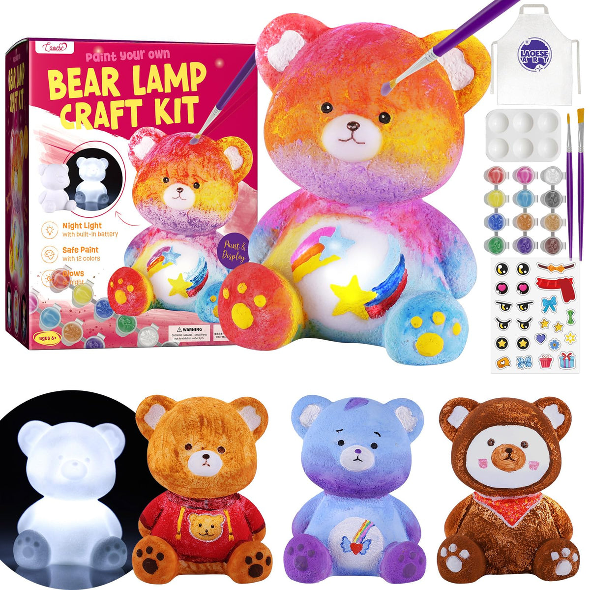 LAOESE Bear Lamp Kit packaging shows a complete arts and crafts set for imaginative kids