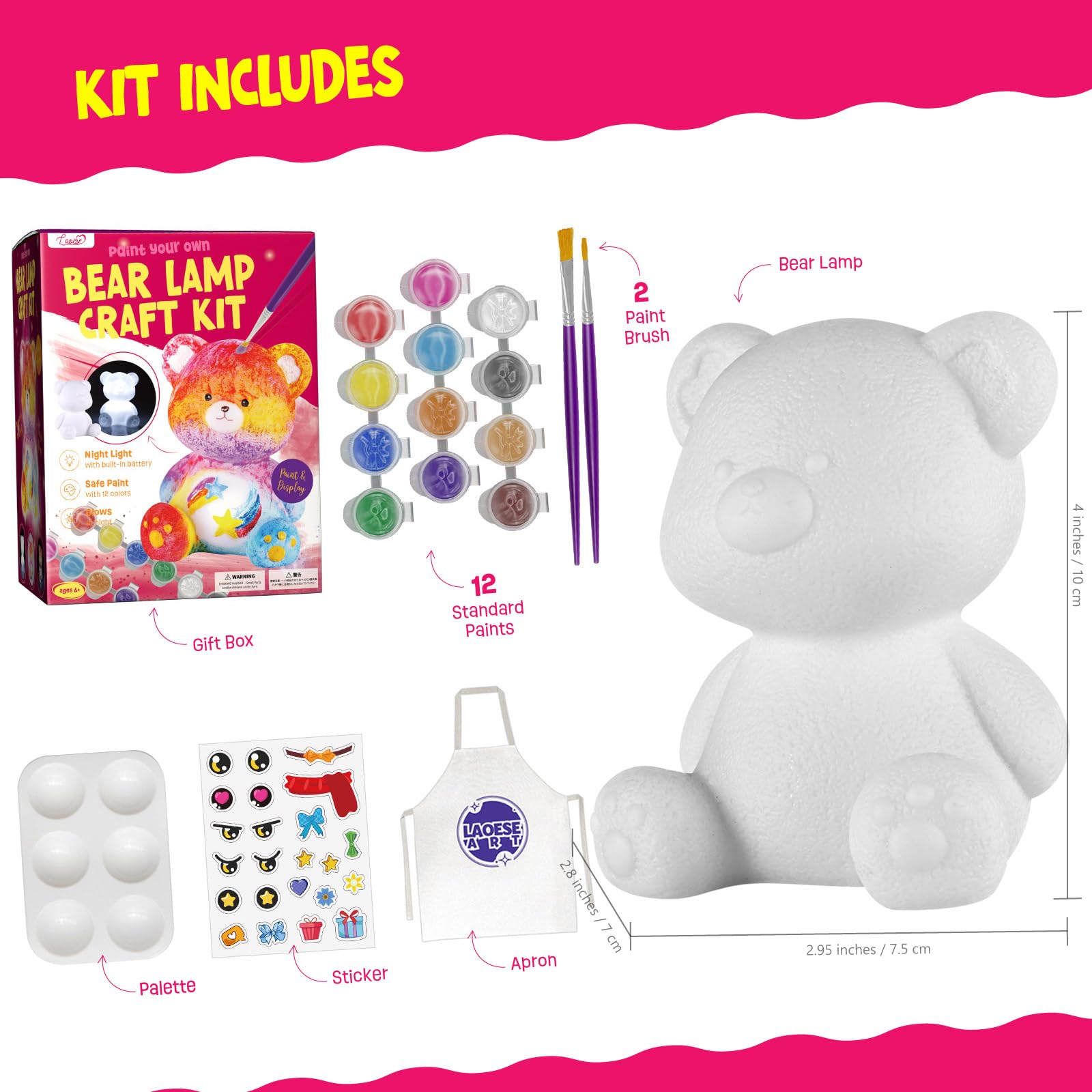 LAOESE Bear Lamp Kit paint pots laid out for easy color selection and painting