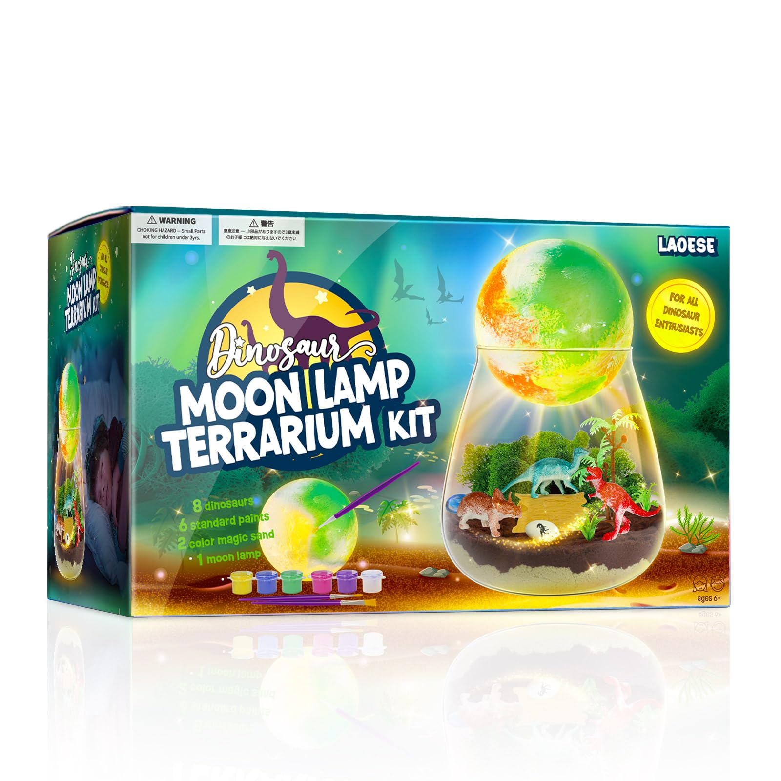 LAOESE Dinosaur Terrarium Kit with a paintable moon lamp for creative play and learning.