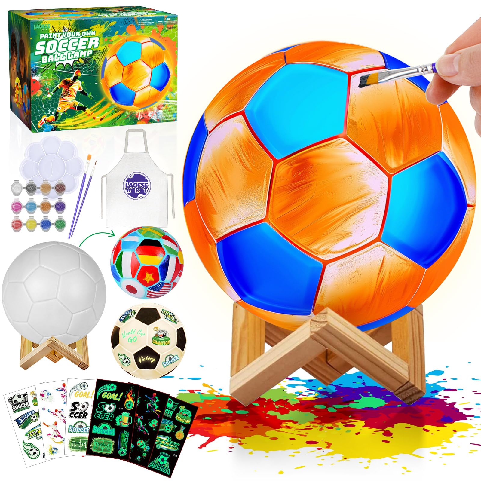 LAOESE Paint Your Own Soccer Ball Lamp Kit blank ball for custom design.