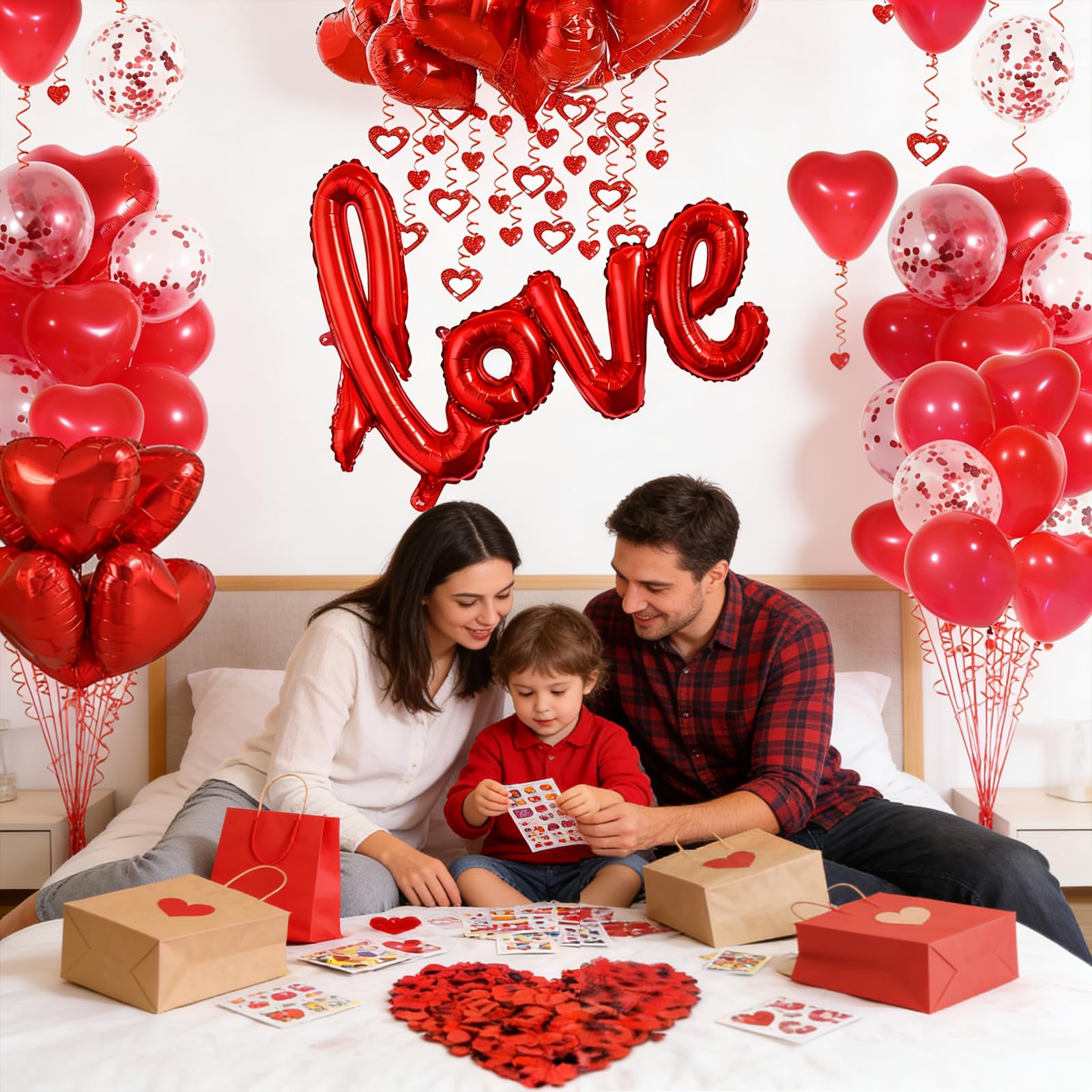 LAOREI transparent red confetti balloons add festive sparkle.