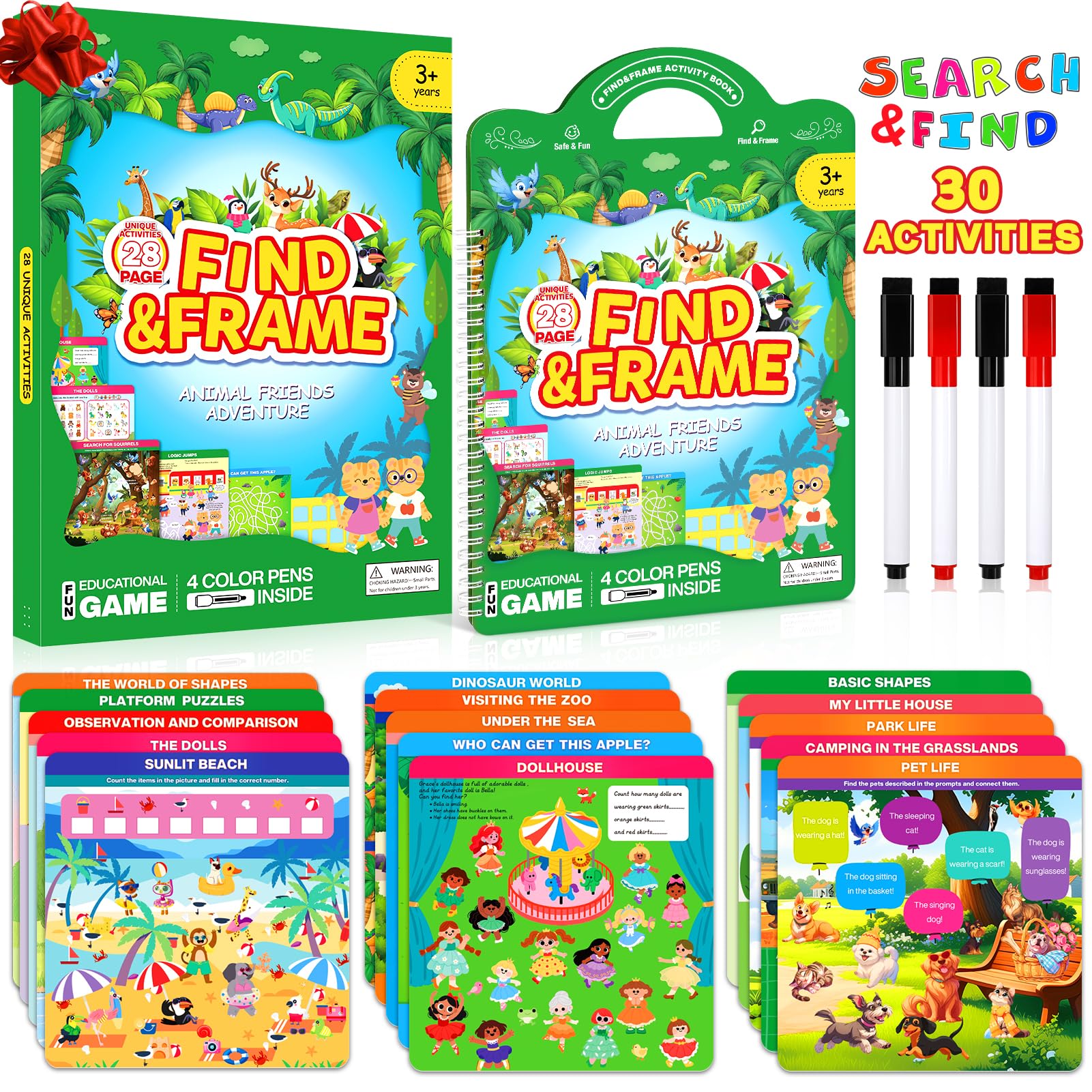 LAOSLAISI search and find activity book cover with bright colors for screen-free travel fun