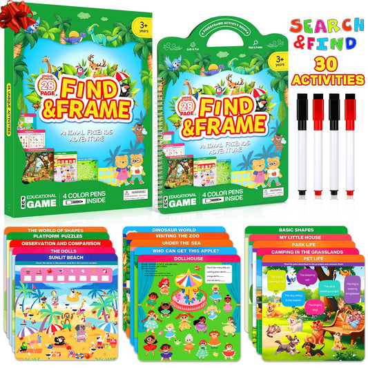 LAOSLAISI search and find activity book cover with bright colors for screen-free travel fun