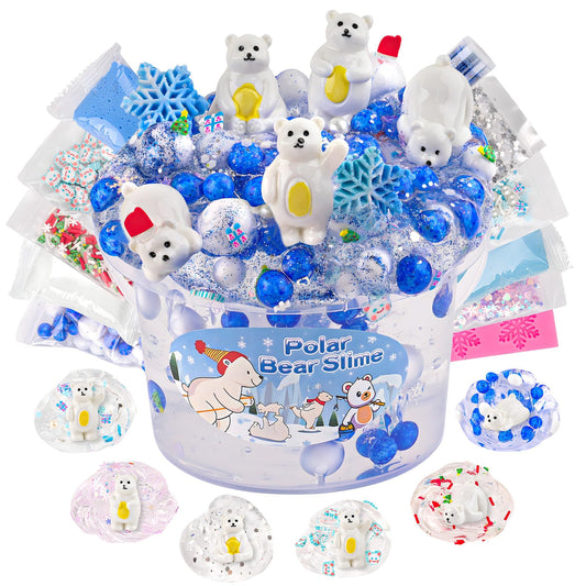LAWOHO 300ml polar bear slime kit close-up showing clear, vibrant play options