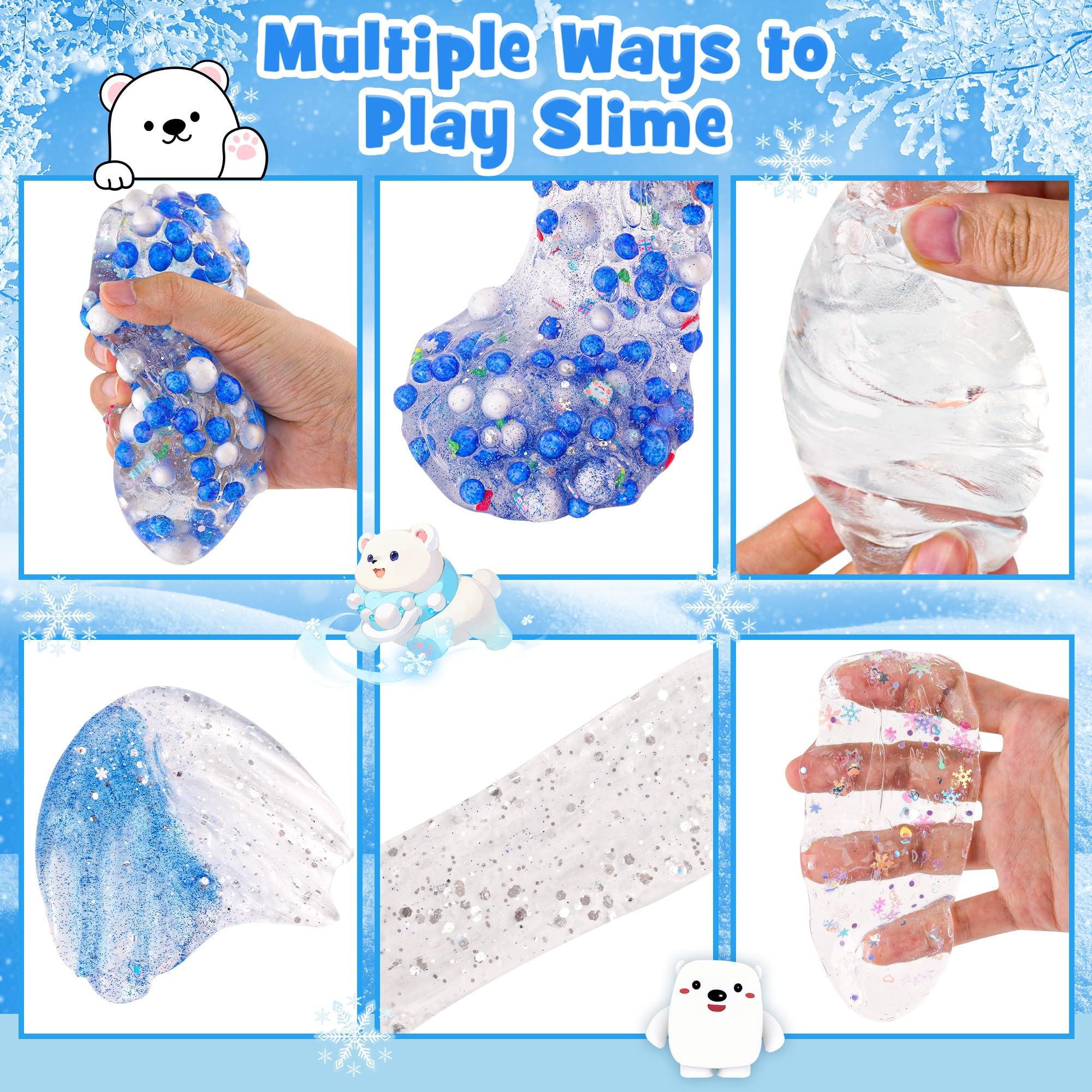 LAWOHO clear slime texture featuring satisfying stretch and crunch