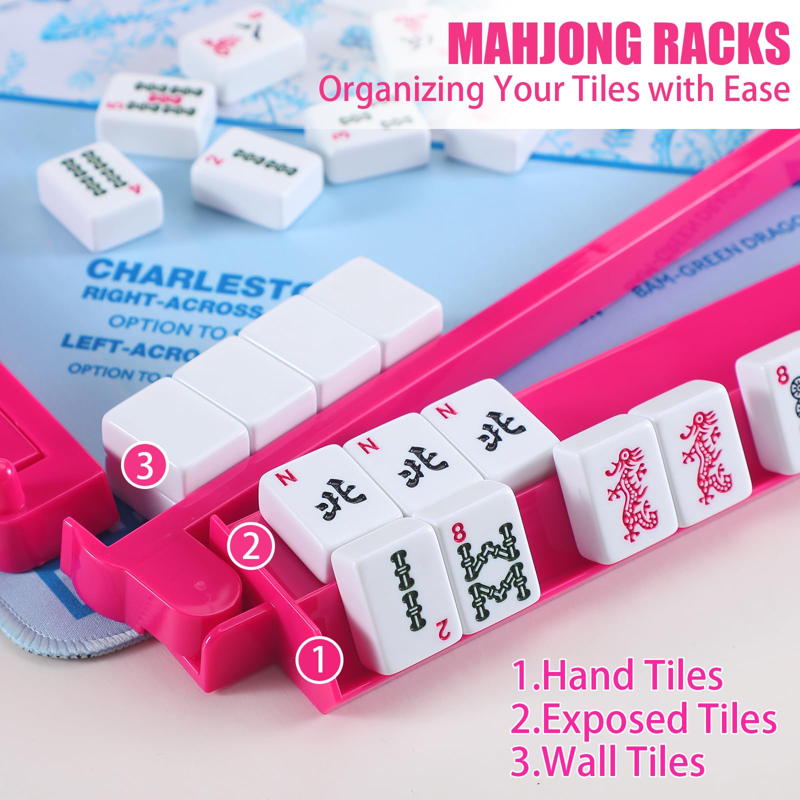 LaRandom pink mahjong racks presented as a gift-ready set