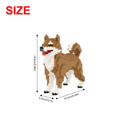 Larcele micro dog blocks instruction page illustrates layer-by-layer assembly for patient builders.
