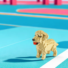 Larcele Micro Dog building blocks display-ready sculpture on a shelf.