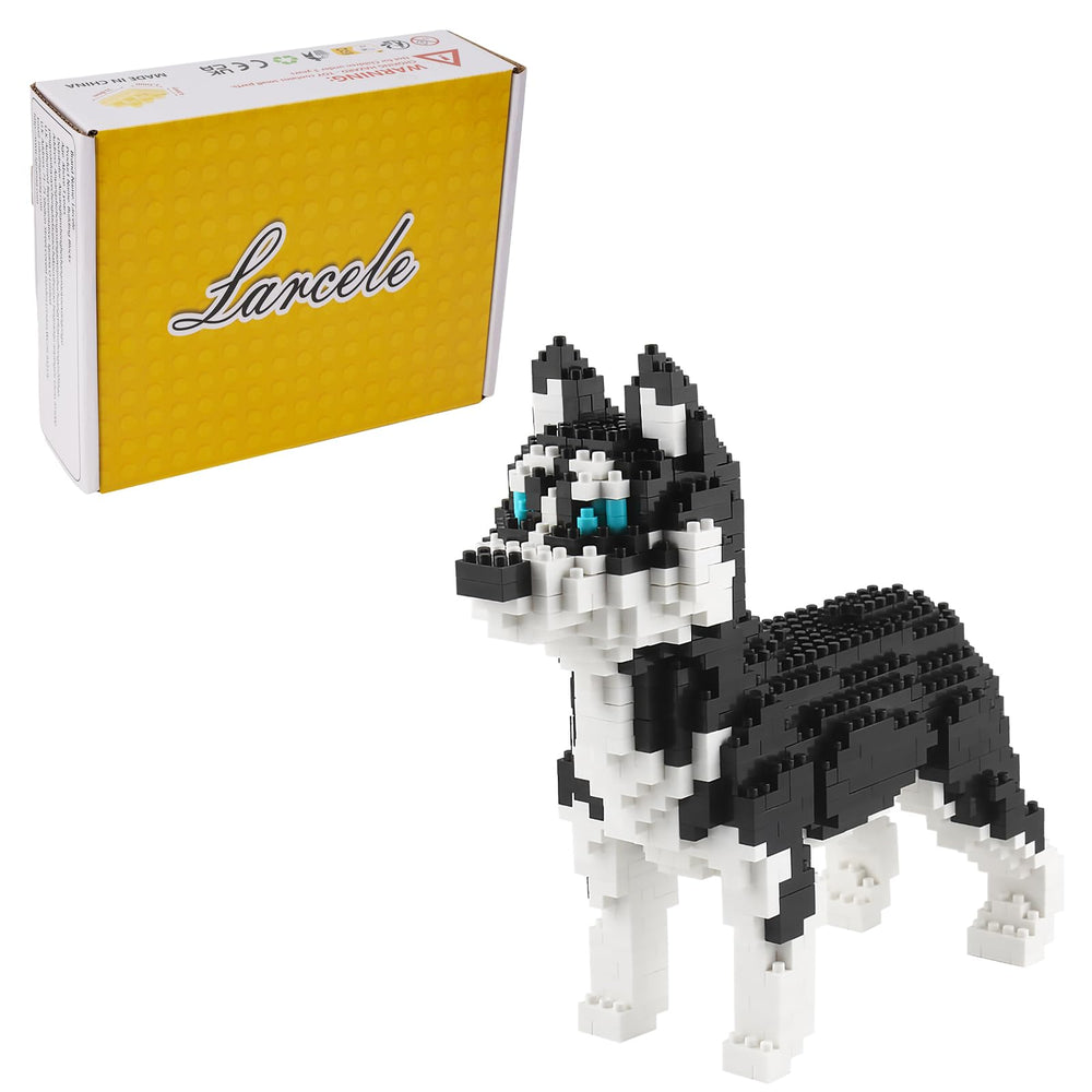 Larcele micro husky assembled model shows tiny bricks as a display piece.
