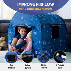 L'Arche sensory tent inner pockets help organize fidgets and calming tools.