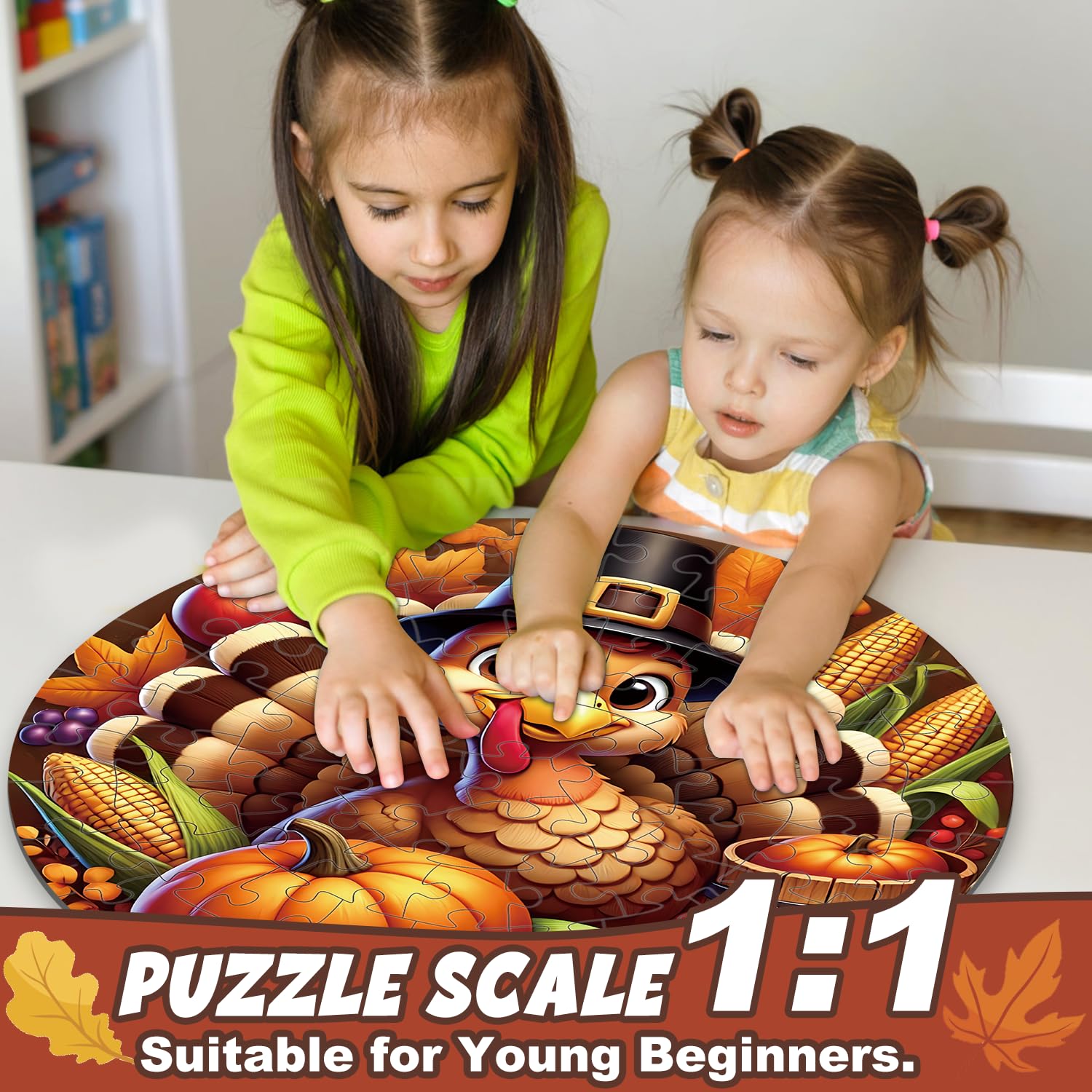 Larchio pumpkins and turkey design enhances storytelling and imaginative play.
