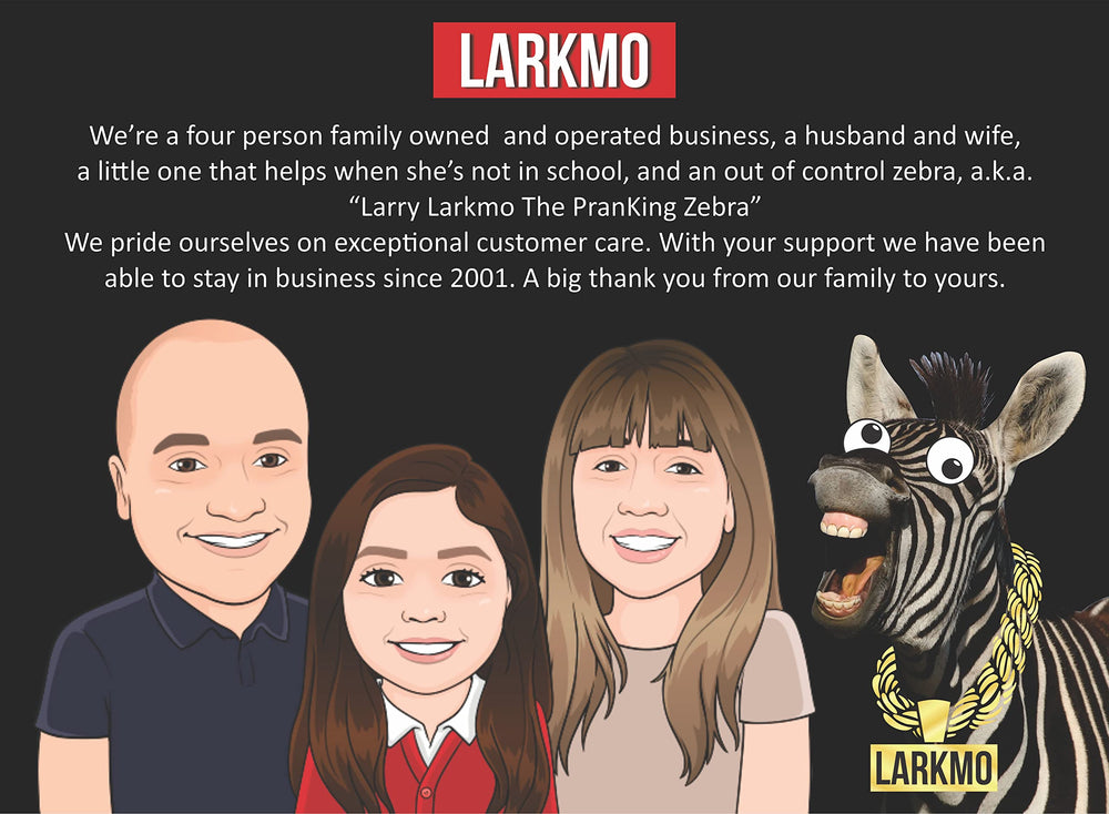 Larkmo packaging notice confirms prank nature before opening