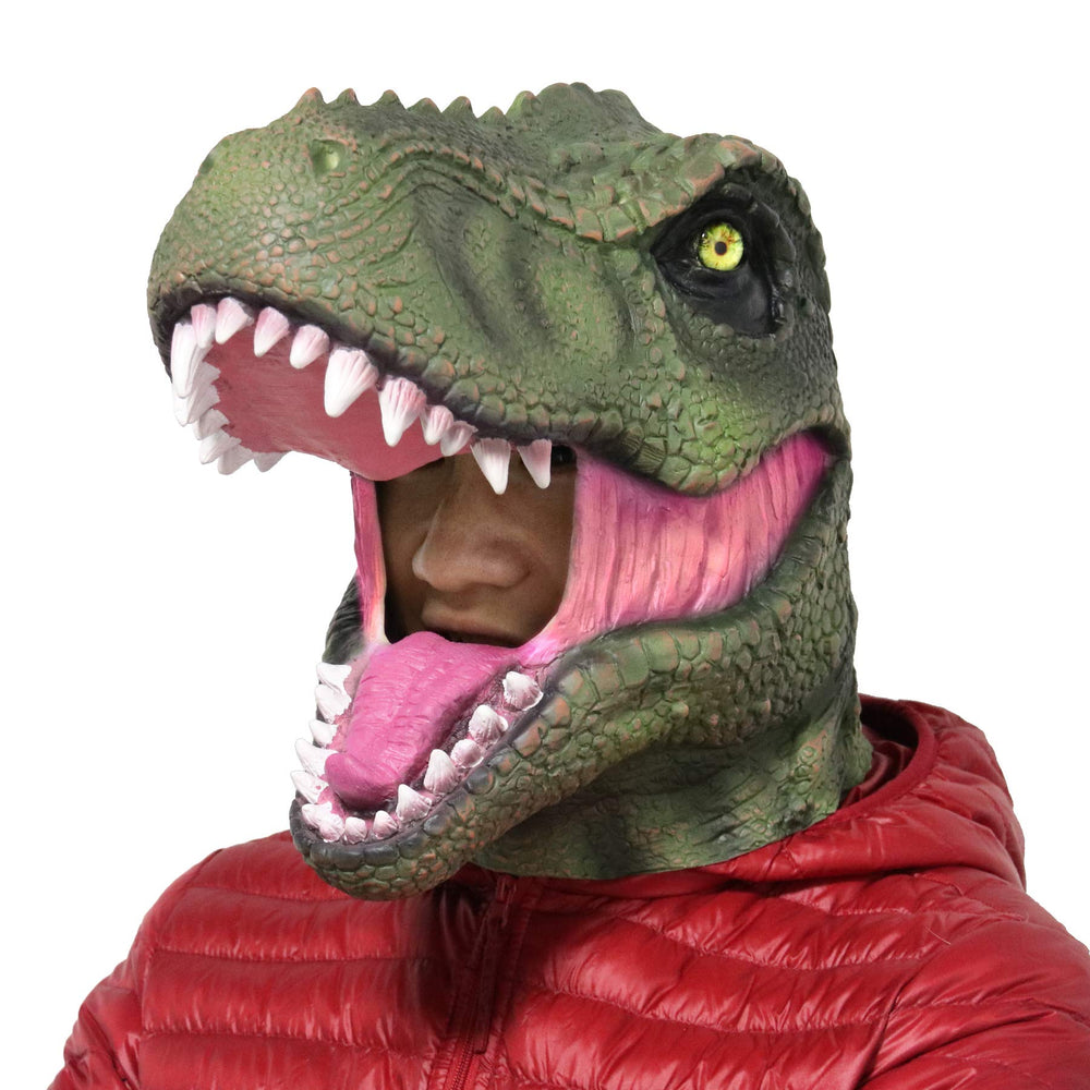 LarpGears T-Rex head mask close-up showing latex texture for realism
