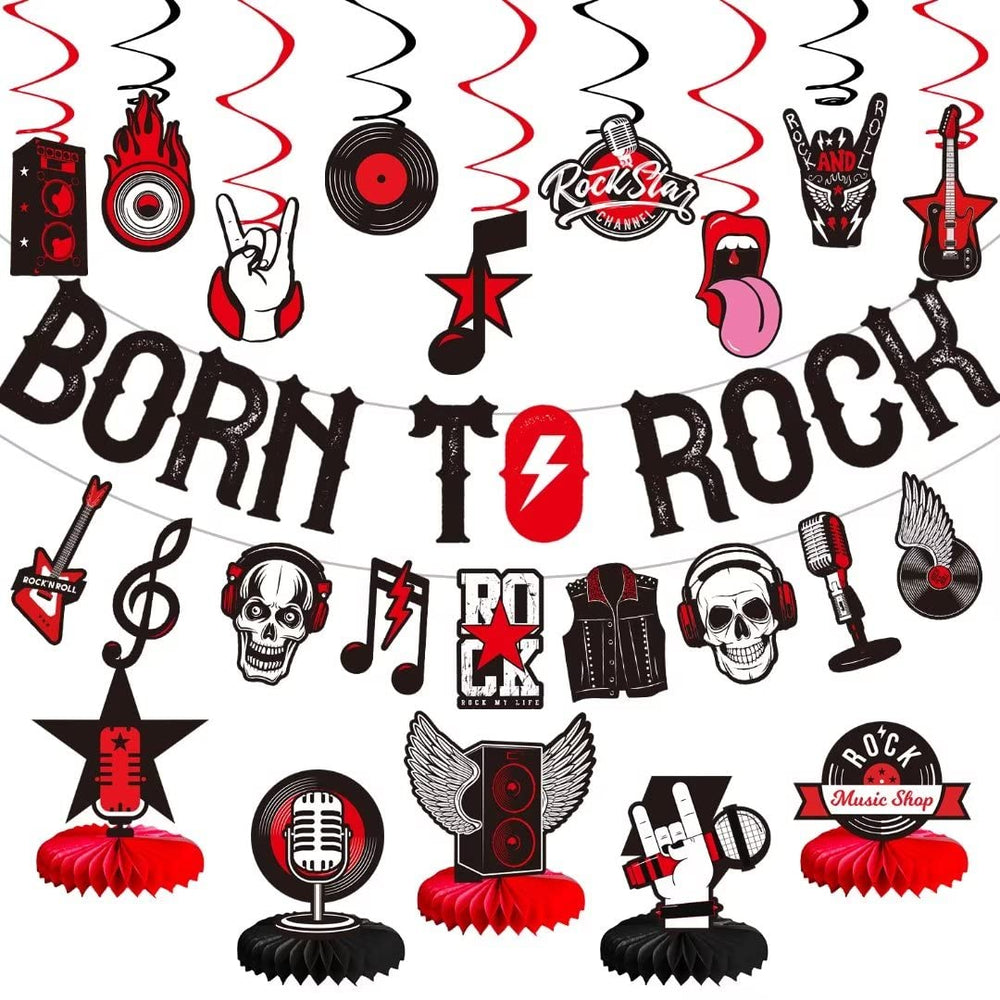 Larrazabal Born to Rock banner creates a bold party backdrop.