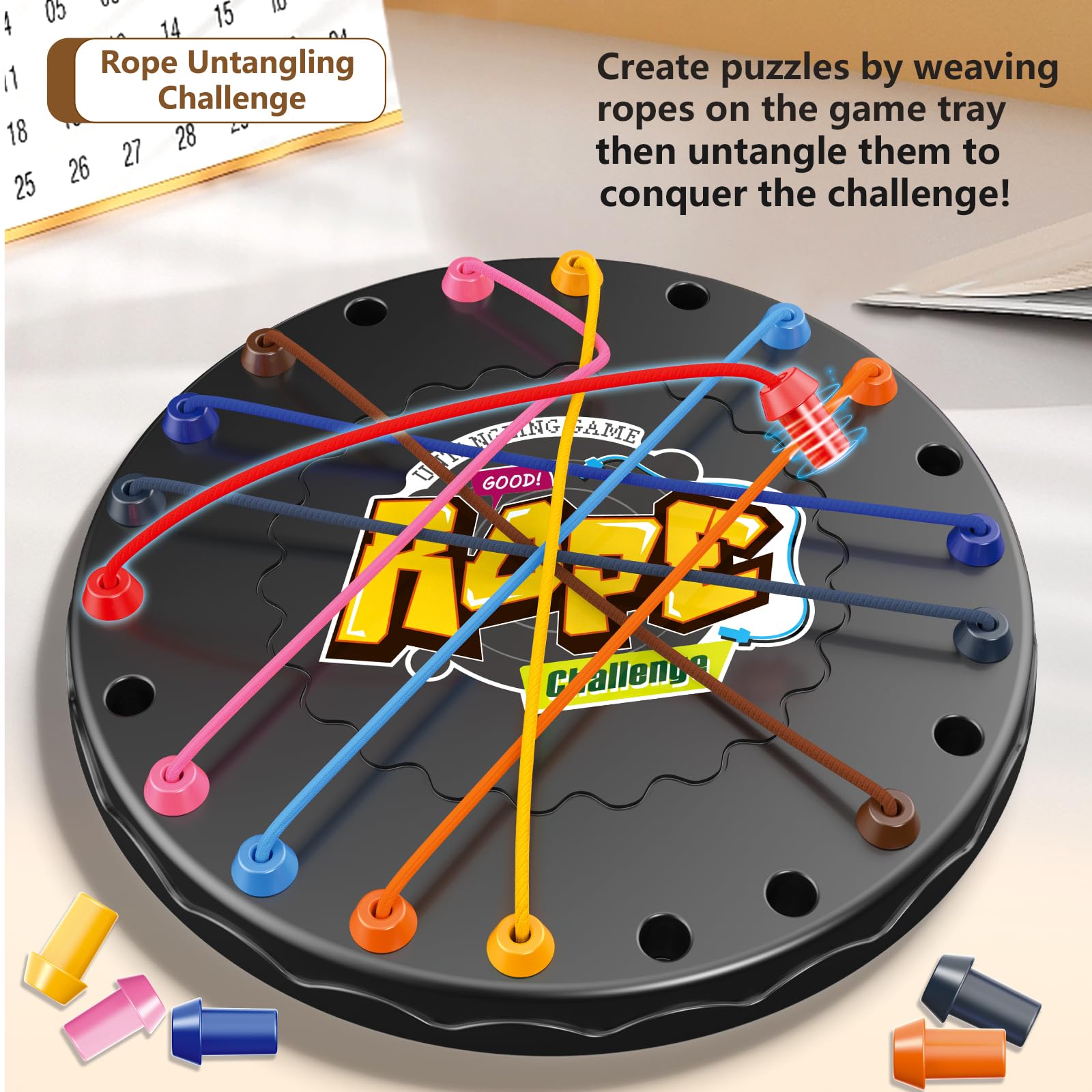 Lartoys puzzle board setup with ropes ready to untangle, great for hand-eye coordination.