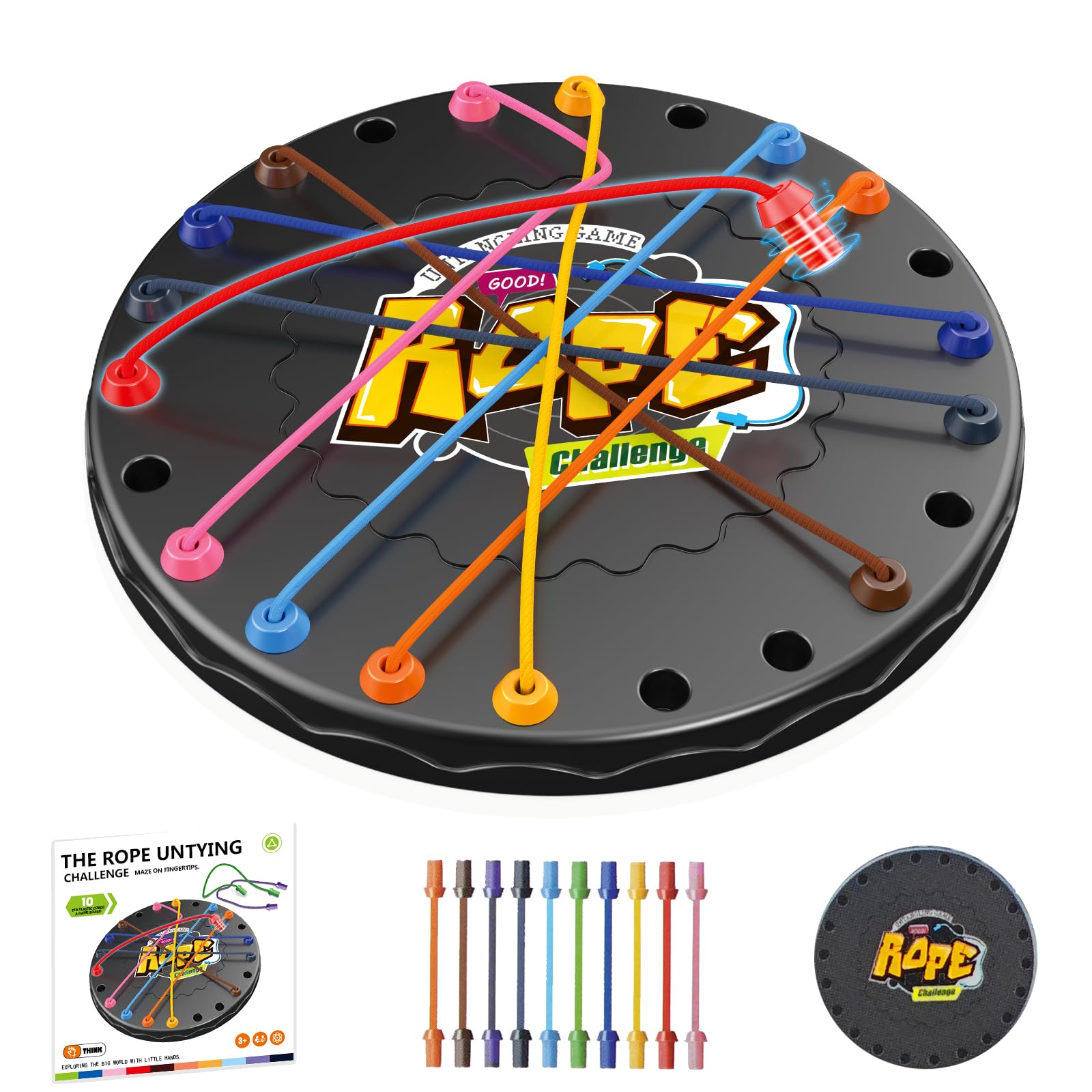 Lartoys rope untangling puzzle board play scene for family bonding.
