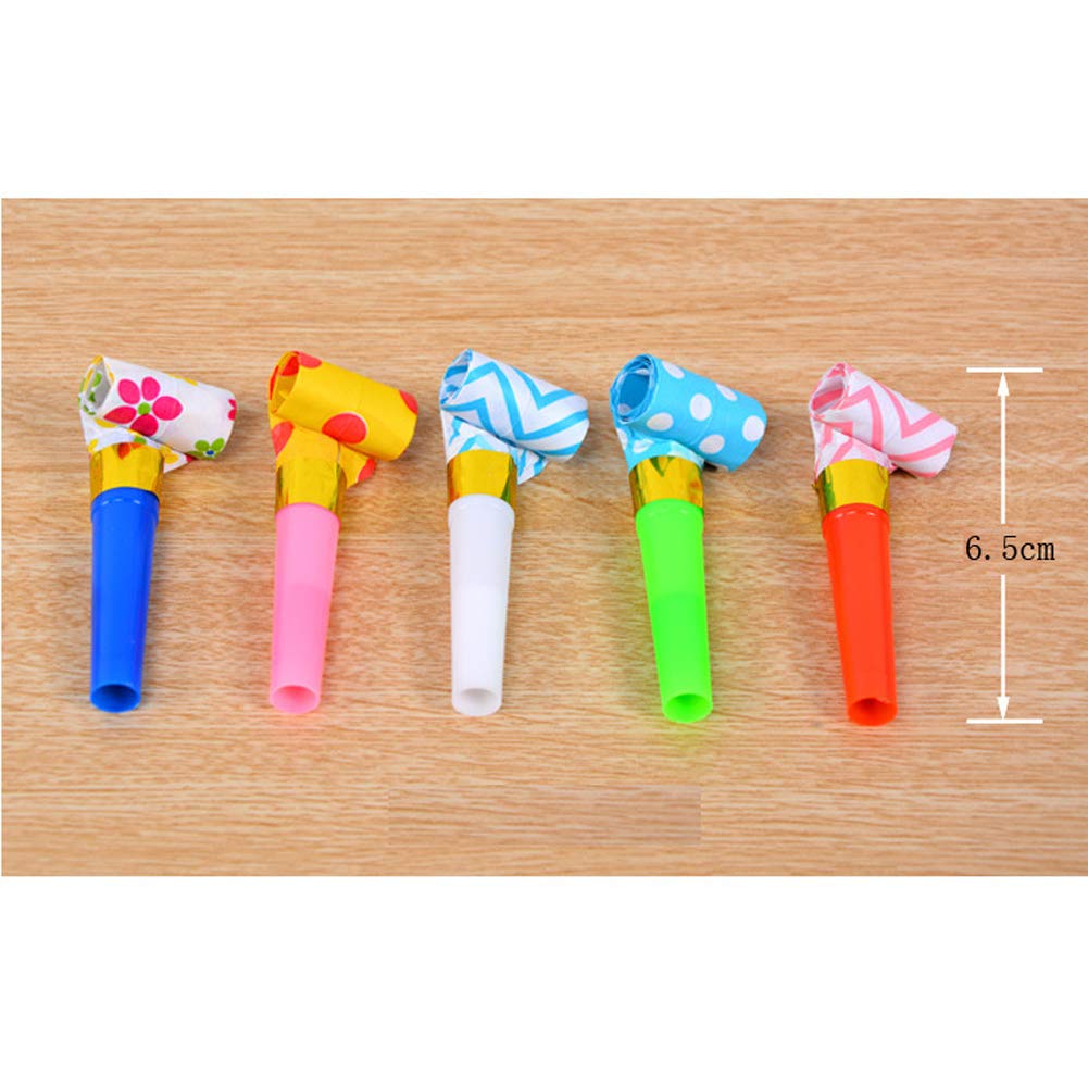 Lasenersm party blower noisemaker extended to deliver dramatic sound and action.