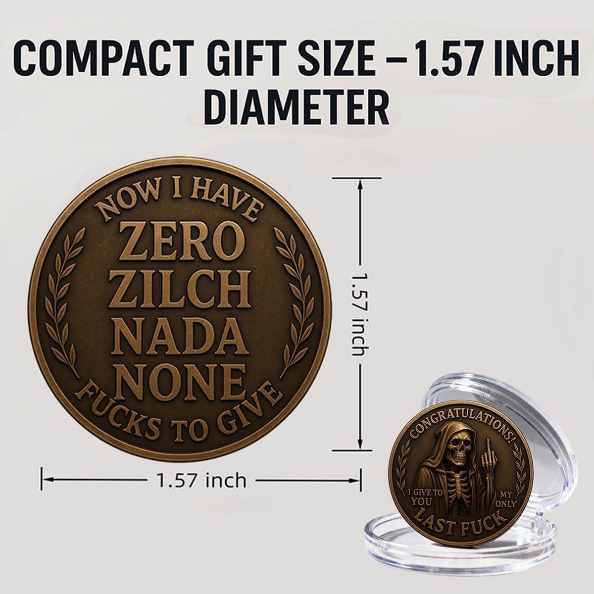 Last Fuck to Give matte finish coin, bold look for gifting.