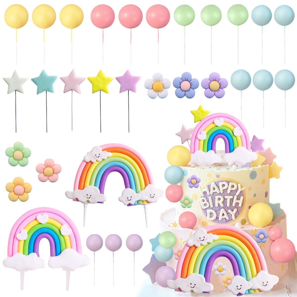 LAST HOE DOWN rainbow-topper adds festive color to cakes and party tables.