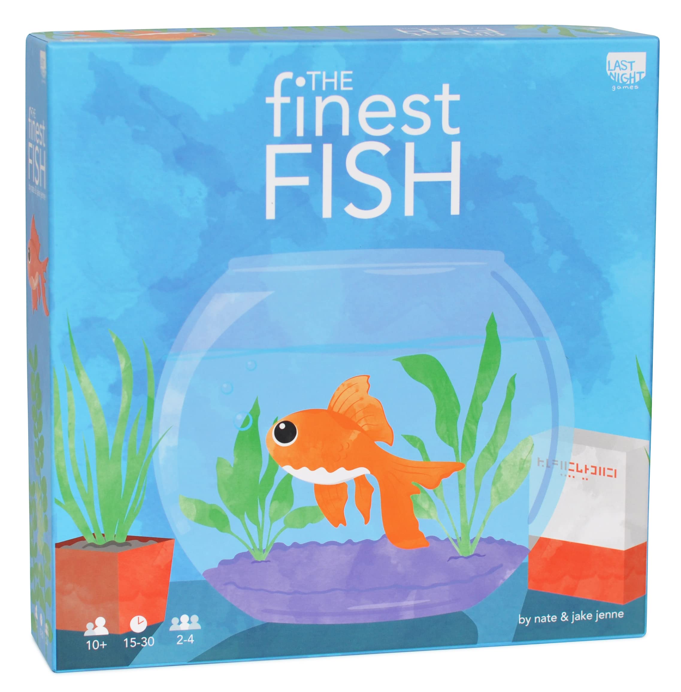 Last Night Games The Finest Fish board design with four die-cut goldfish for strategic play