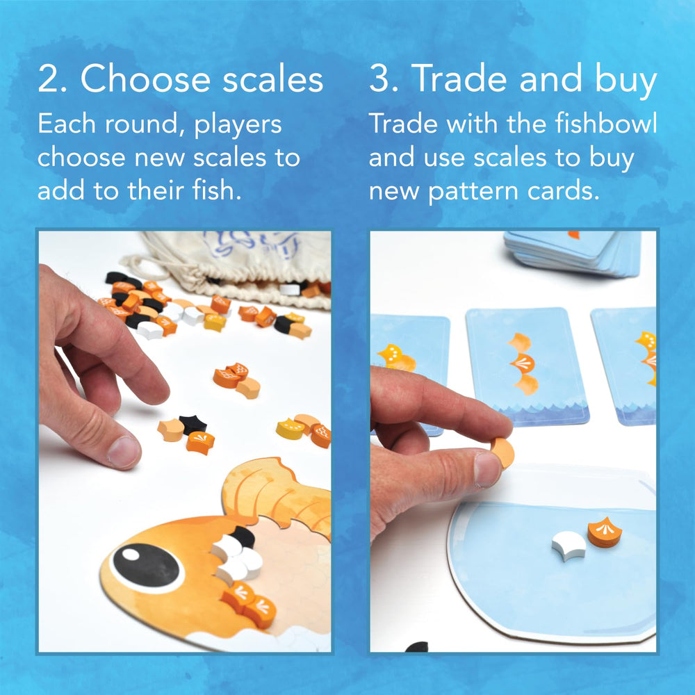 Last Night Games The Finest Fish die-cut boards with distinct goldfish themes