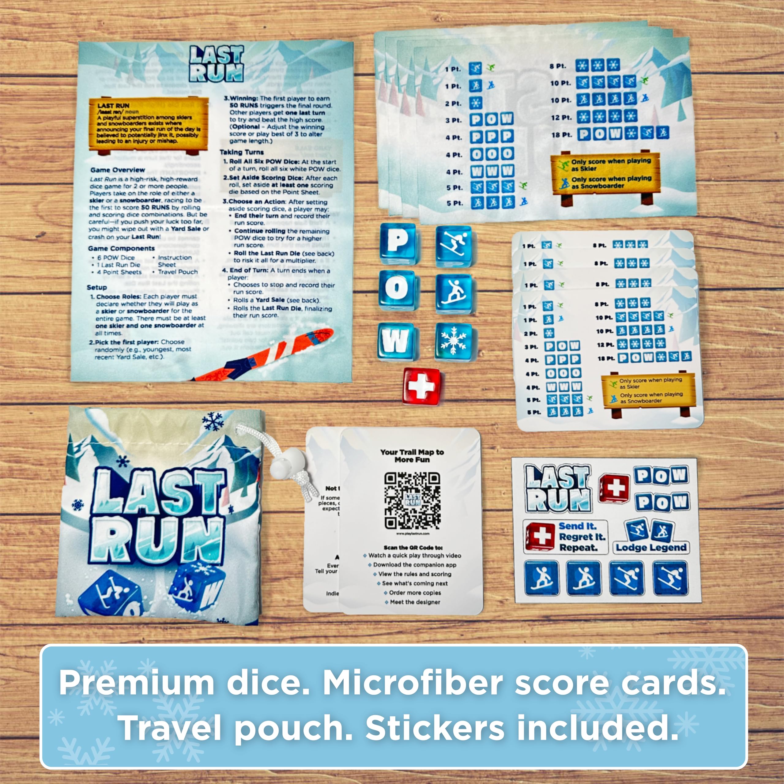 Last Run travel pouch and dice set for on-the-go ski trips