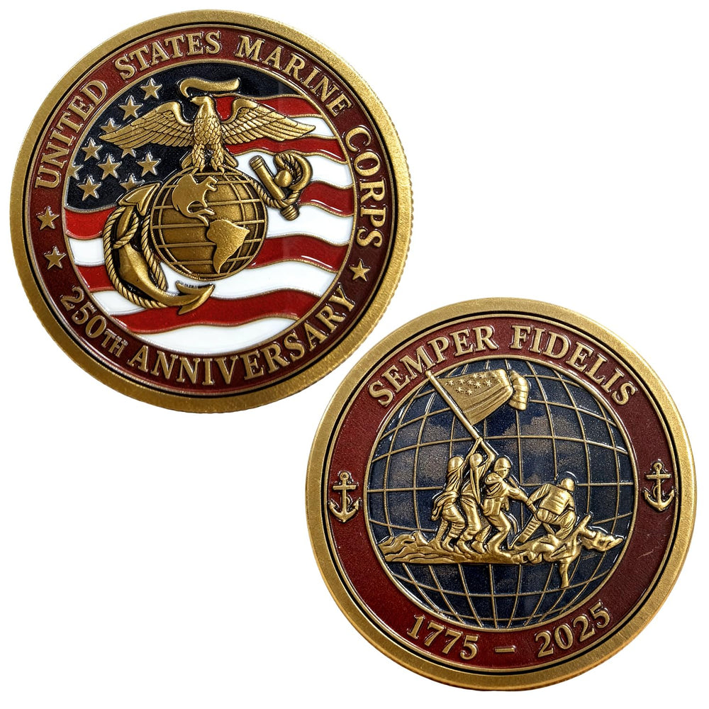 Lastikor 250th Anniversary Coin, front view, durable Marine Corps keepsake for display